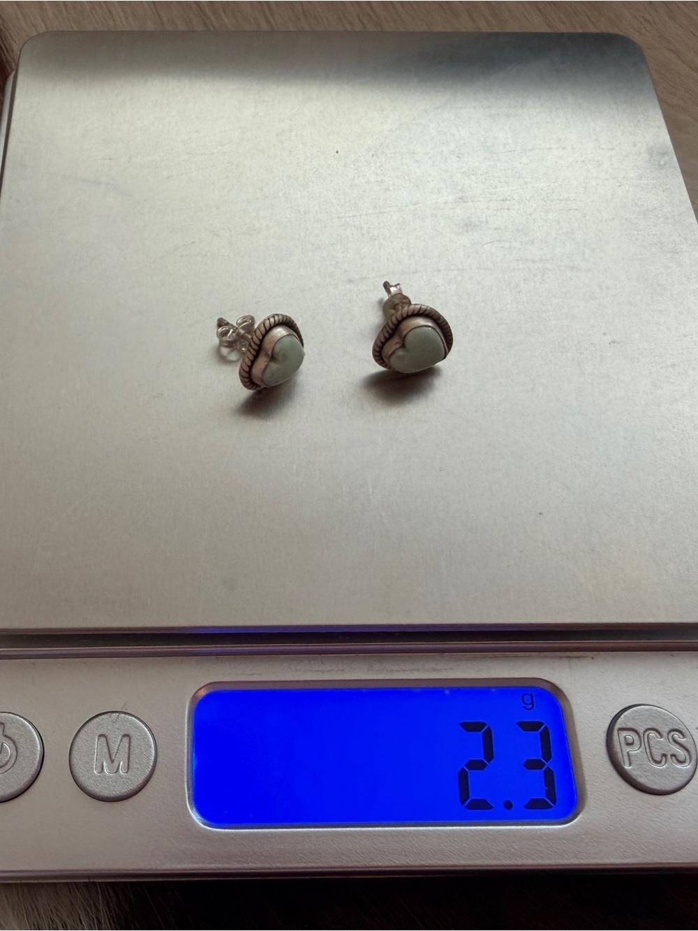❤️ Paloma Variscite Heart Shaped Matte Brushed Sterling Stud Earrings - Picture 7 of 12